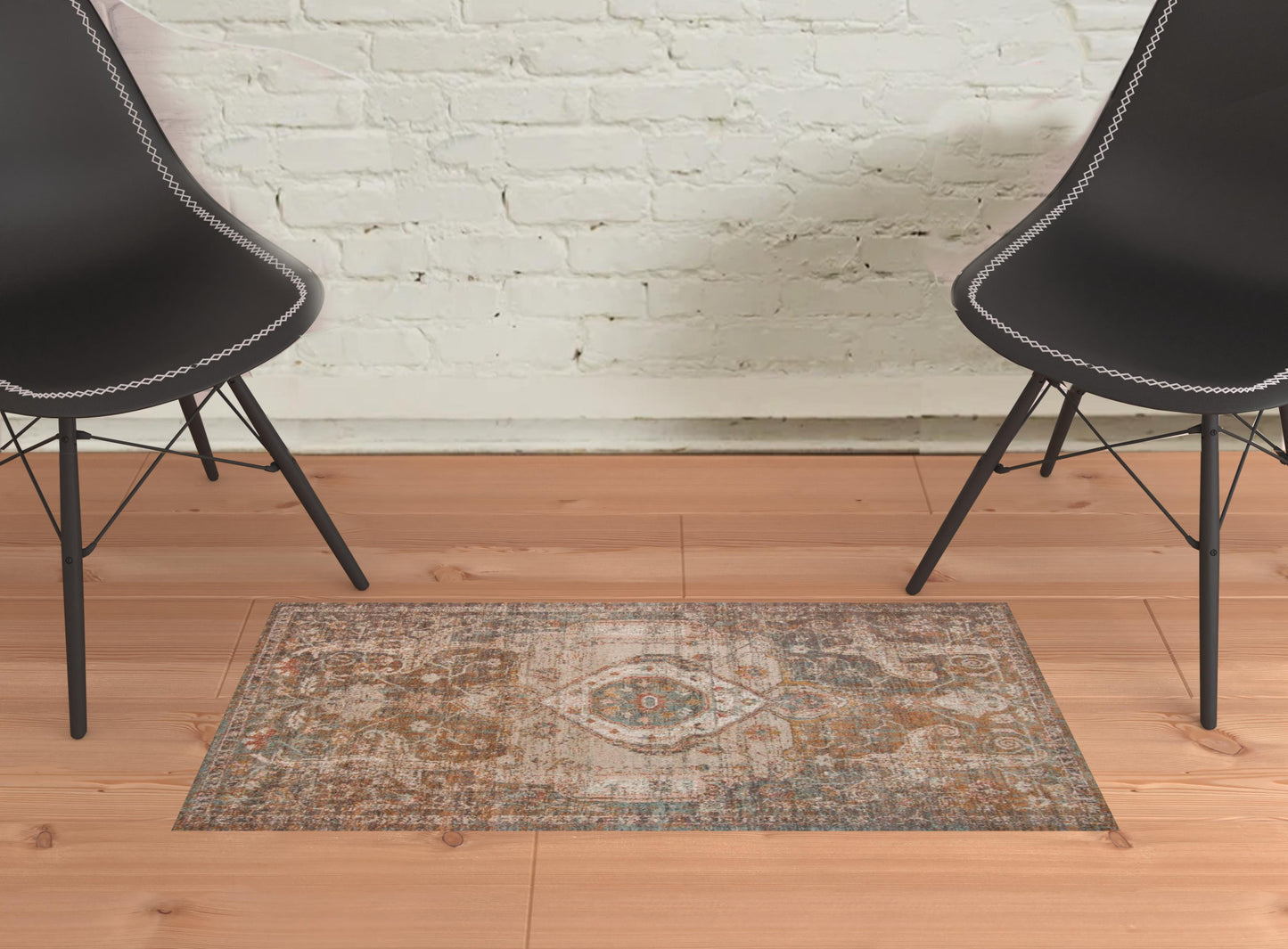 2' X 3' Beige Gray and Taupe Medallion Power Loom Area Rug