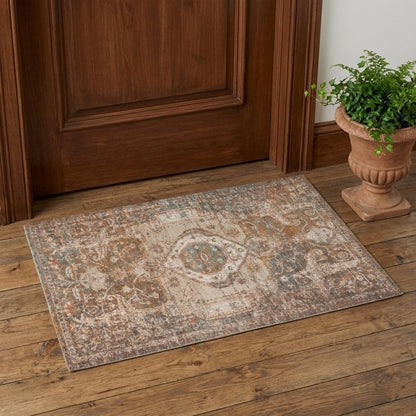 2' X 3' Beige Gray and Taupe Medallion Power Loom Area Rug