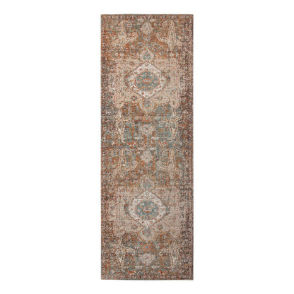 7' Beige Gray and Taupe Medallion Power Loom Runner Rug