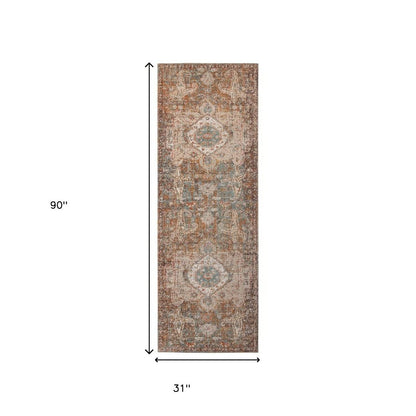 7' Beige Gray and Taupe Medallion Power Loom Runner Rug