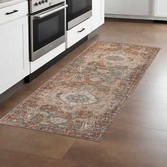 2' X 3' Beige Gray and Taupe Medallion Power Loom Area Rug