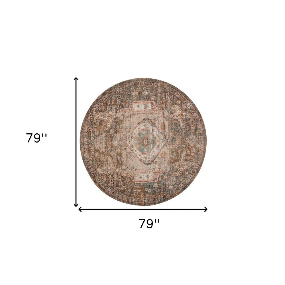 6' X 8' Beige Gray and Taupe Medallion Power Loom Area Rug