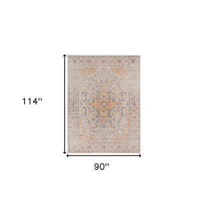10' X 14' Ivory And Yellow Oriental Distressed Area Rug