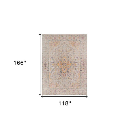 10' X 14' Ivory And Yellow Oriental Distressed Area Rug