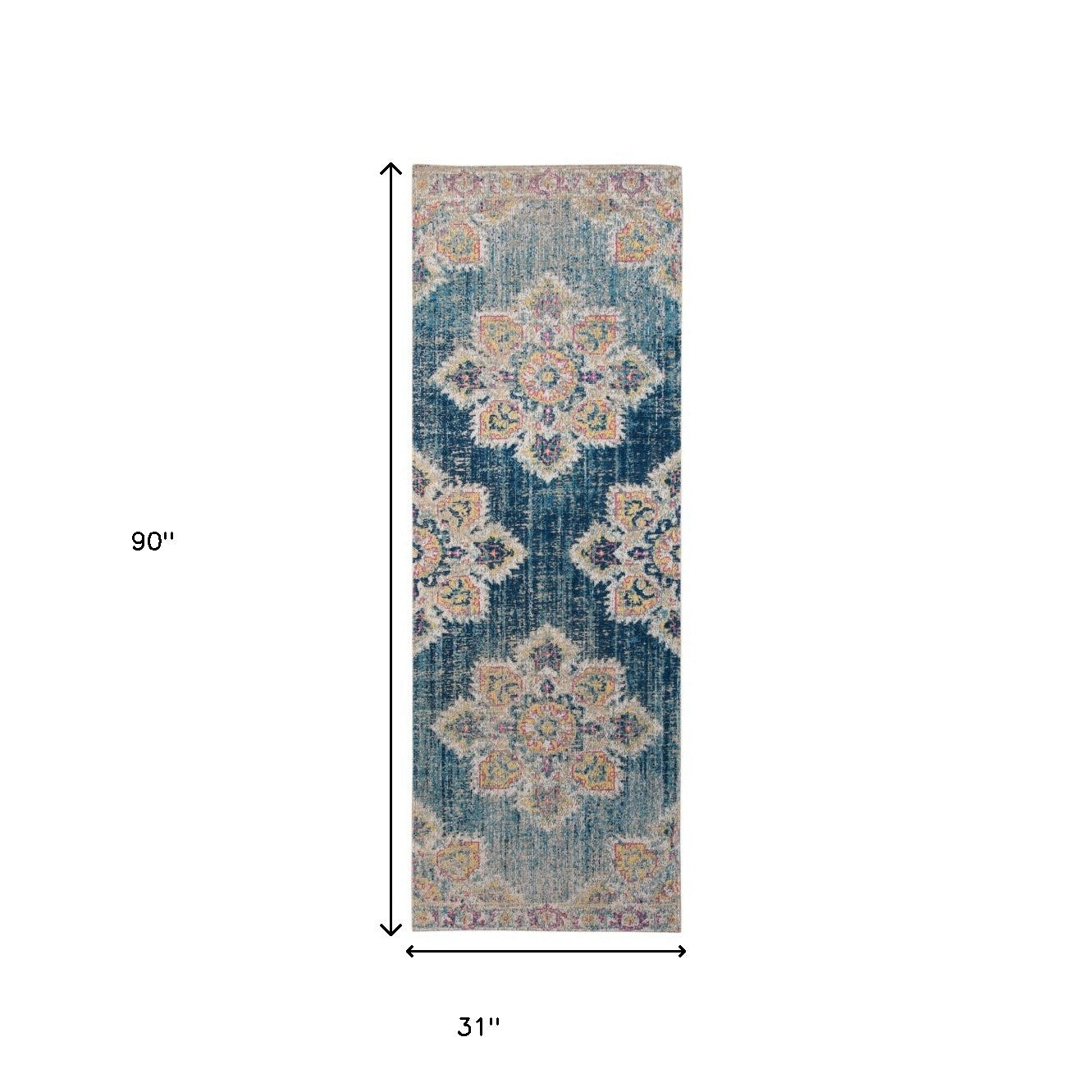 7' X 9' Yellow and Navy Medallion Power Loom Area Rug