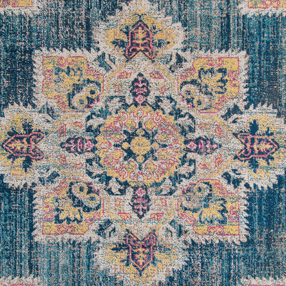 7' X 9' Yellow and Navy Medallion Power Loom Area Rug