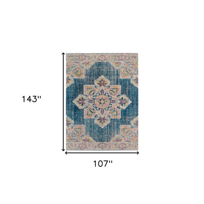 10' X 14' Blue Rust And Beige Medallion Area Rug