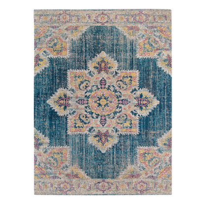 10' X 14' Blue Rust And Beige Medallion Area Rug