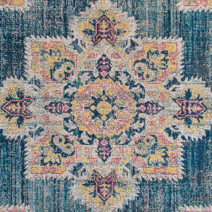 10' X 14' Blue Rust And Beige Medallion Area Rug