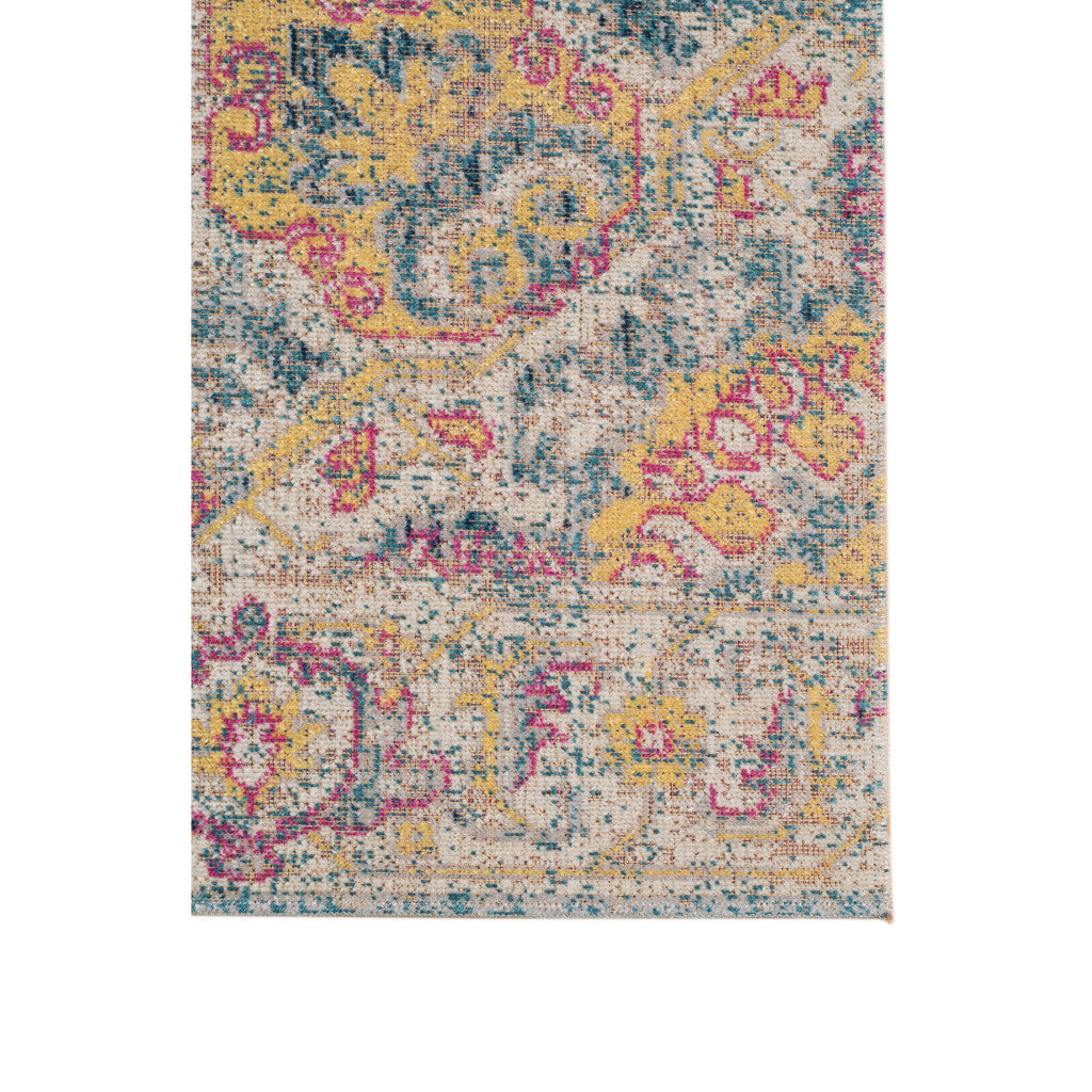 7' X 9' Yellow and Navy Medallion Power Loom Area Rug