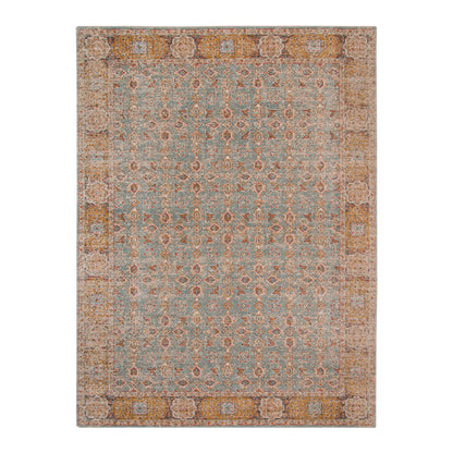 9' X 12' Teal Red And Orange Floral Area Rug