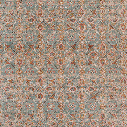 9' X 12' Teal Red And Orange Floral Area Rug