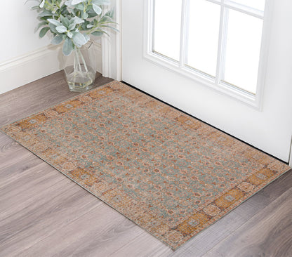 9' X 12' Teal Red And Orange Floral Area Rug
