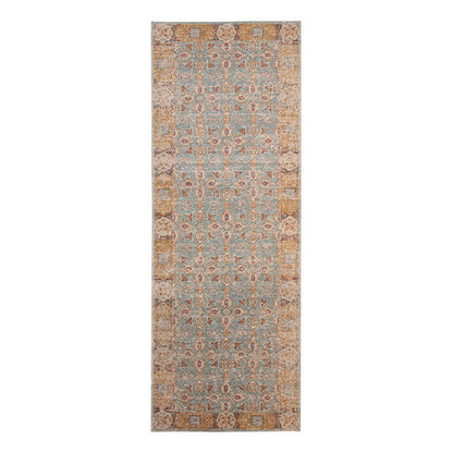 7' Teal Red And Orange Floral Runner Rug