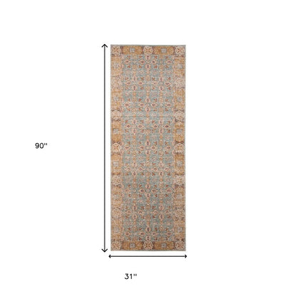 6' X 8' Teal Red And Orange Floral Area Rug