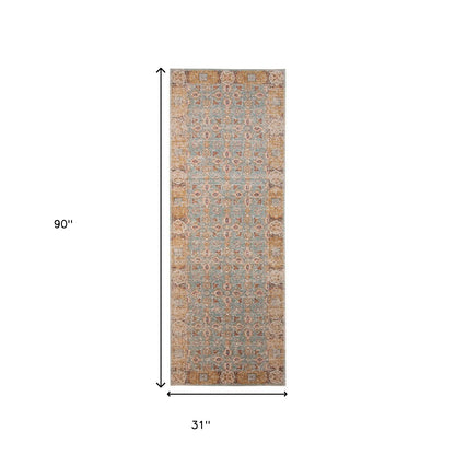 9' X 12' Teal Red And Orange Floral Area Rug