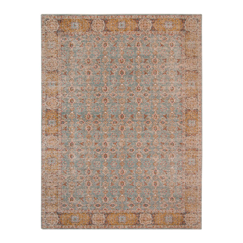 7' Teal Red And Orange Floral Runner Rug