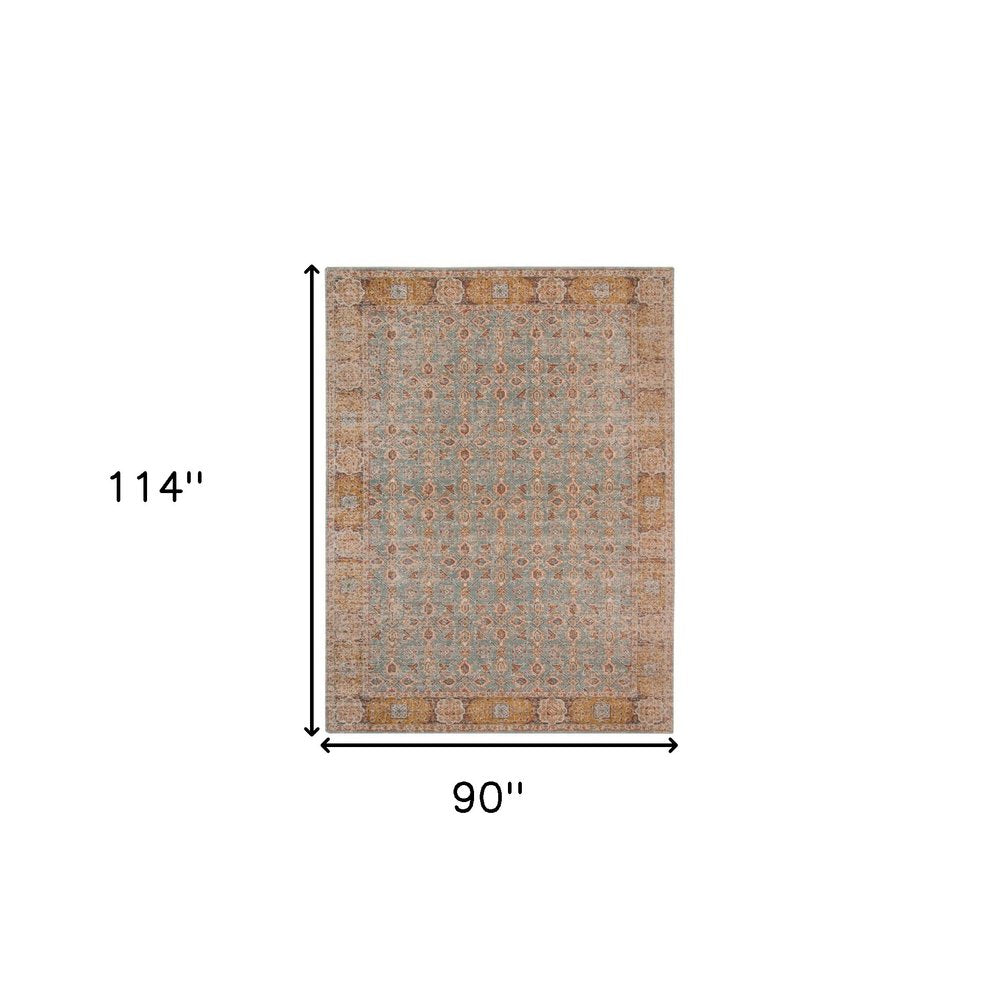 7' Teal Red And Orange Floral Runner Rug