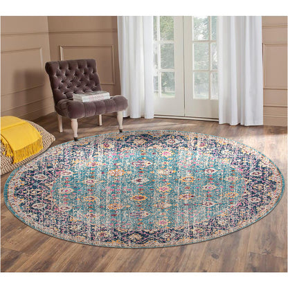 7' X 9' Teal And Orange Floral Distressed Area Rug