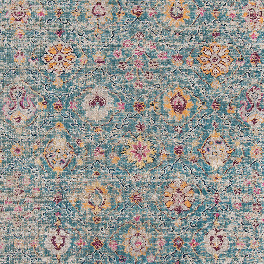 6' X 8' Teal Navy and Orange Floral Power Loom Area Rug