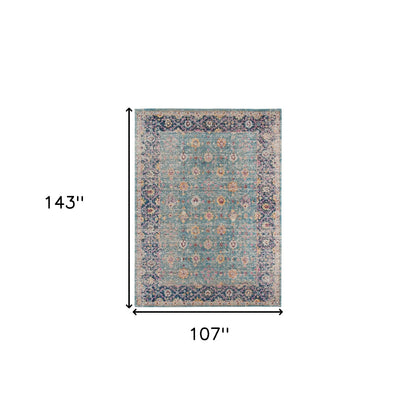 7' X 9' Teal And Orange Floral Distressed Area Rug