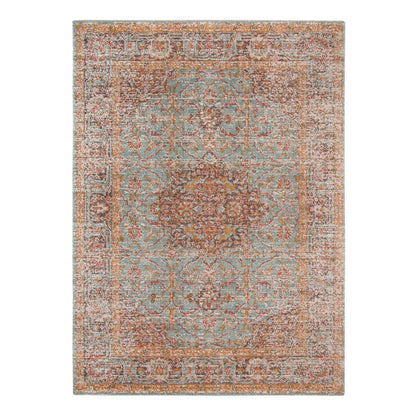 10' X 14' Teal Red And Orange Medallion Area Rug