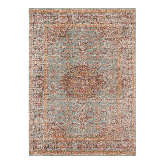 6' X 8' Teal Red And Orange Medallion Area Rug