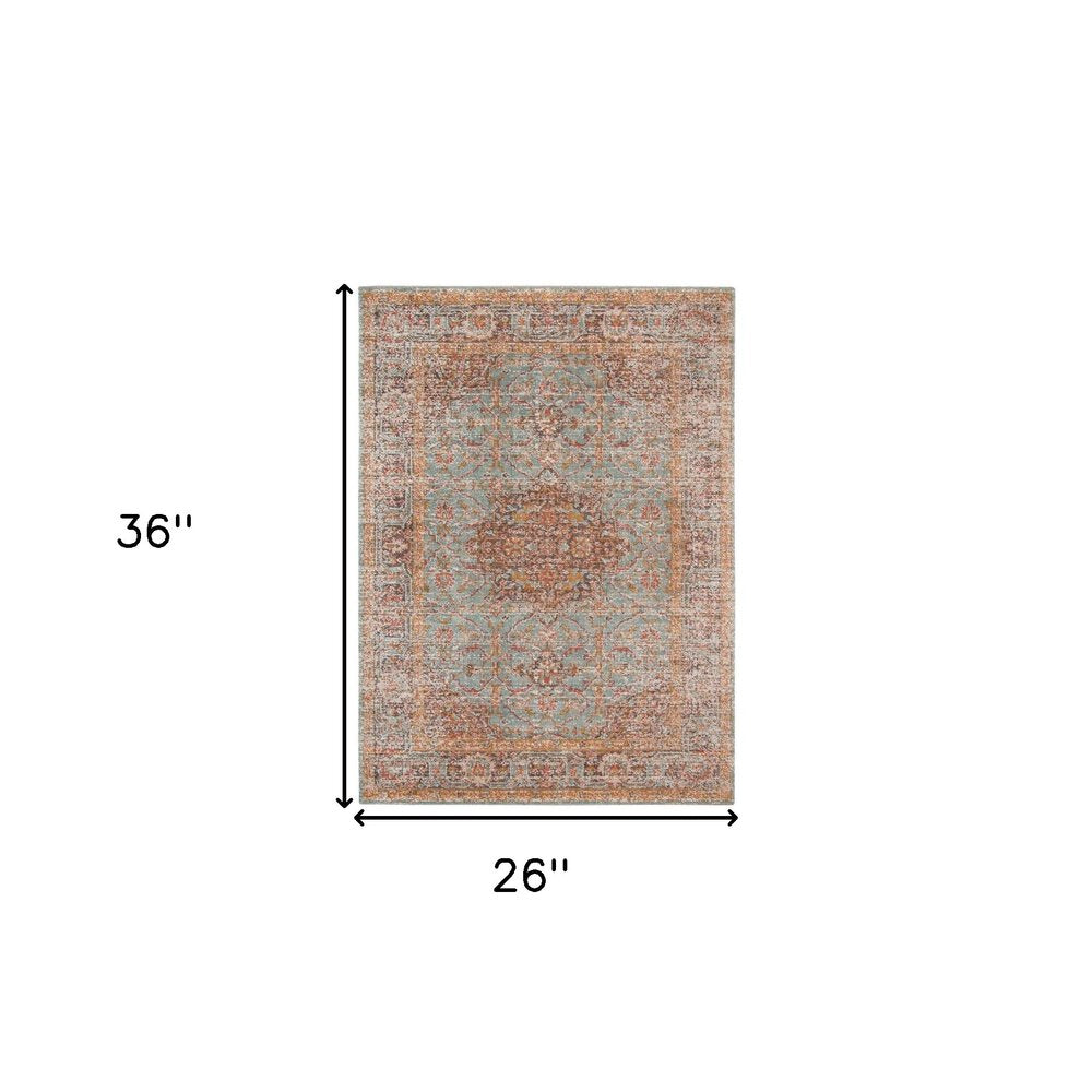 10' X 14' Teal Red And Orange Medallion Area Rug