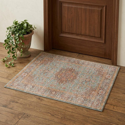 2' X 3' Teal Red And Orange Medallion Area Rug