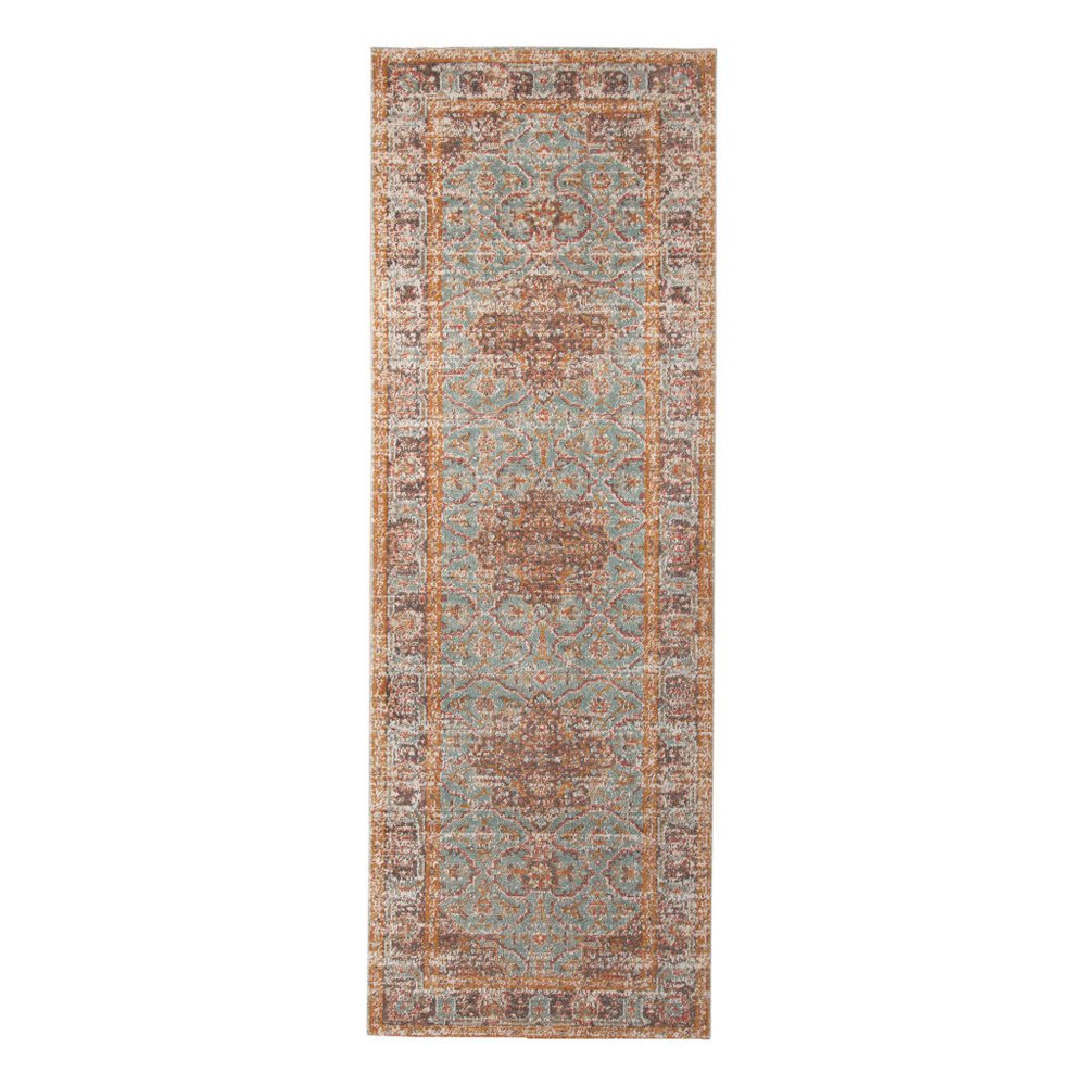 7' Teal Red And Orange Medallion Runner Rug