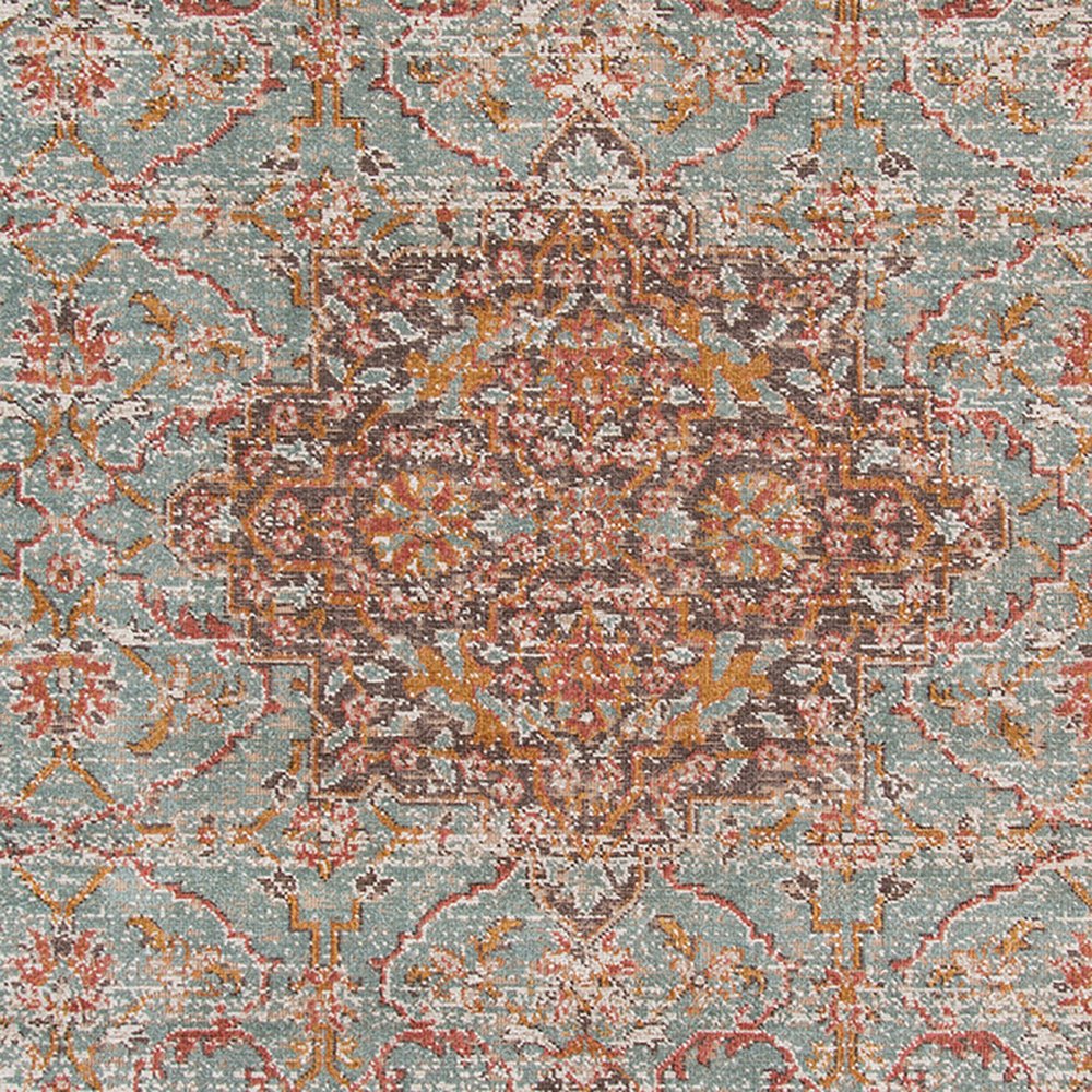 10' X 14' Teal Red And Orange Medallion Area Rug