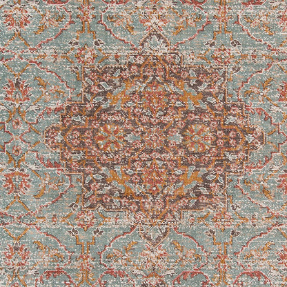 10' X 14' Teal Red And Orange Medallion Area Rug