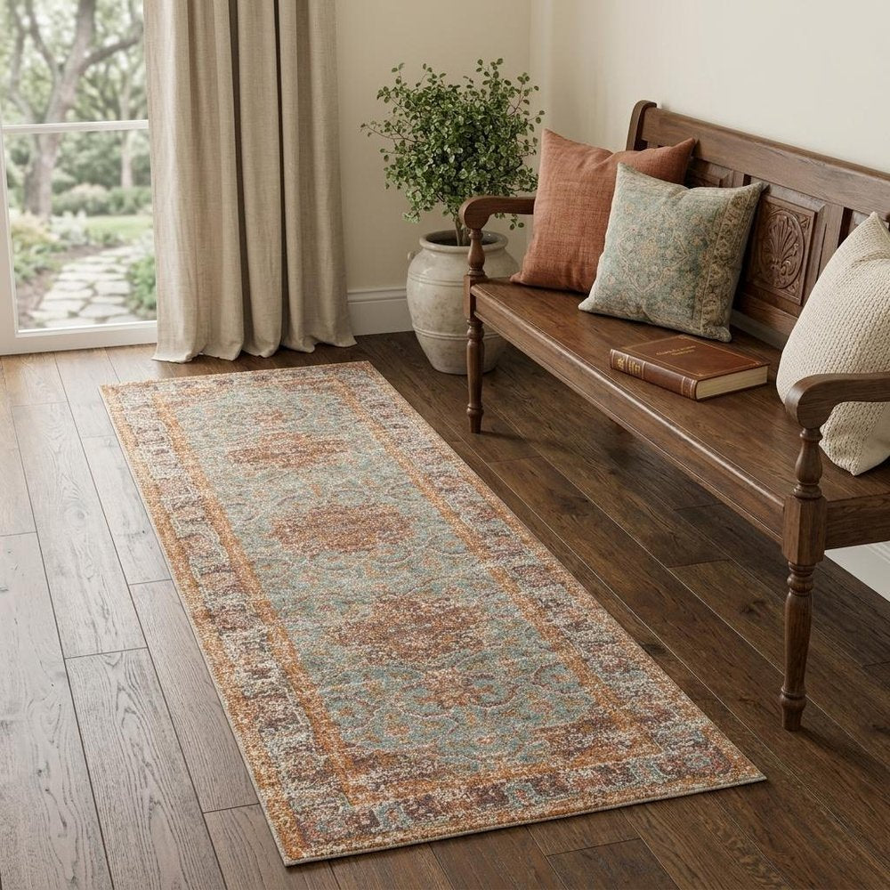 10' X 14' Teal Red And Orange Medallion Area Rug