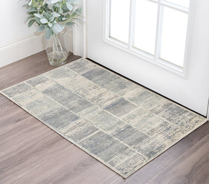 2' X 3' Gray Light Blue And Ivory Geometric Area Rug
