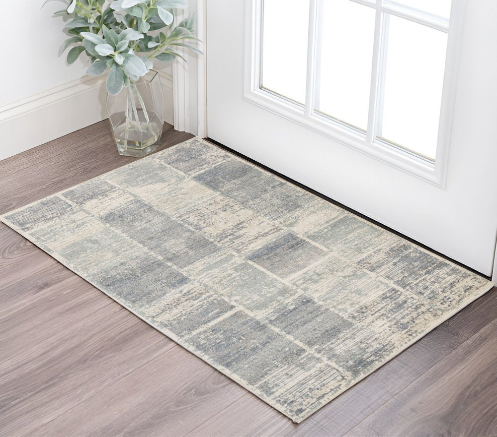 2' X 3' Gray Light Blue And Ivory Geometric Area Rug