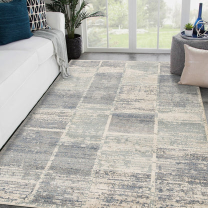 2' X 3' Gray Light Blue And Ivory Geometric Area Rug