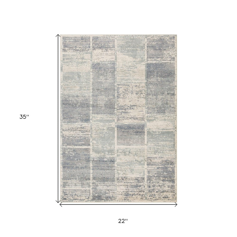 2' X 3' Gray Light Blue And Ivory Geometric Area Rug