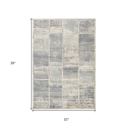 2' X 3' Gray Light Blue And Ivory Geometric Area Rug