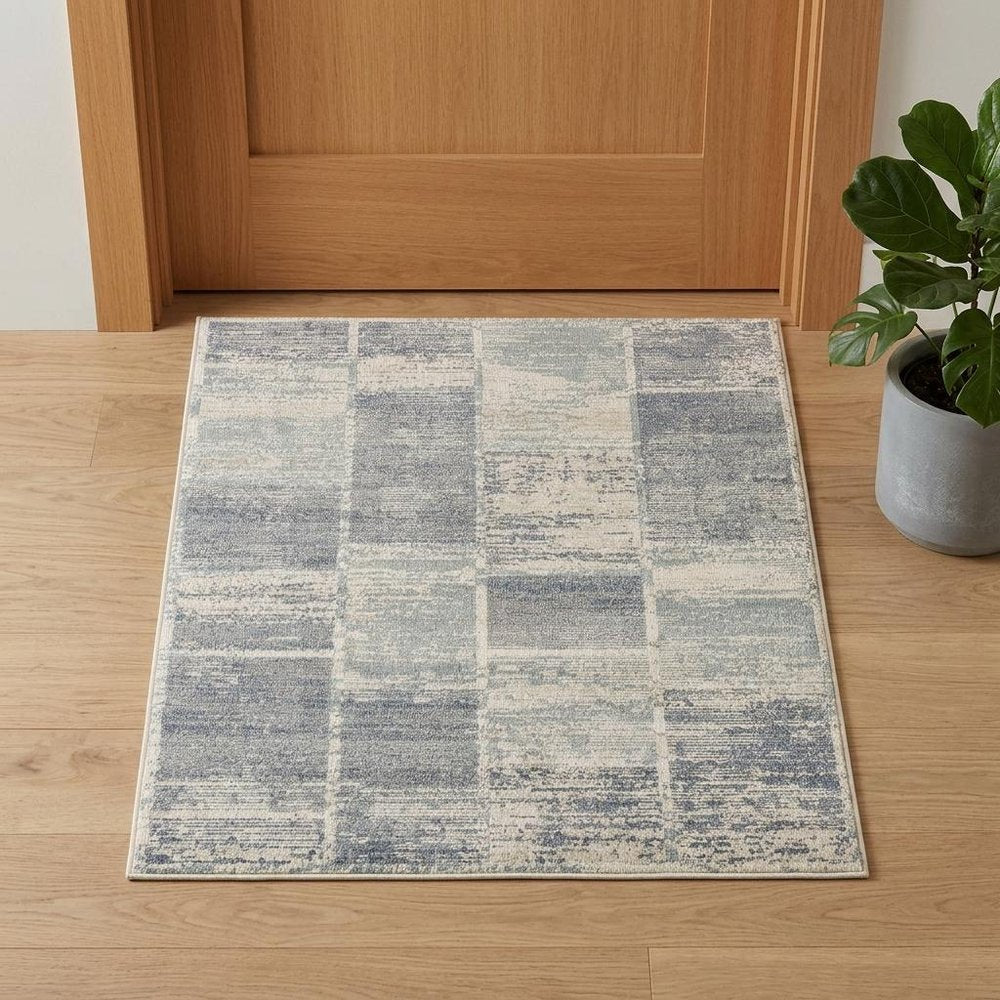 2' X 3' Gray Light Blue And Ivory Geometric Area Rug