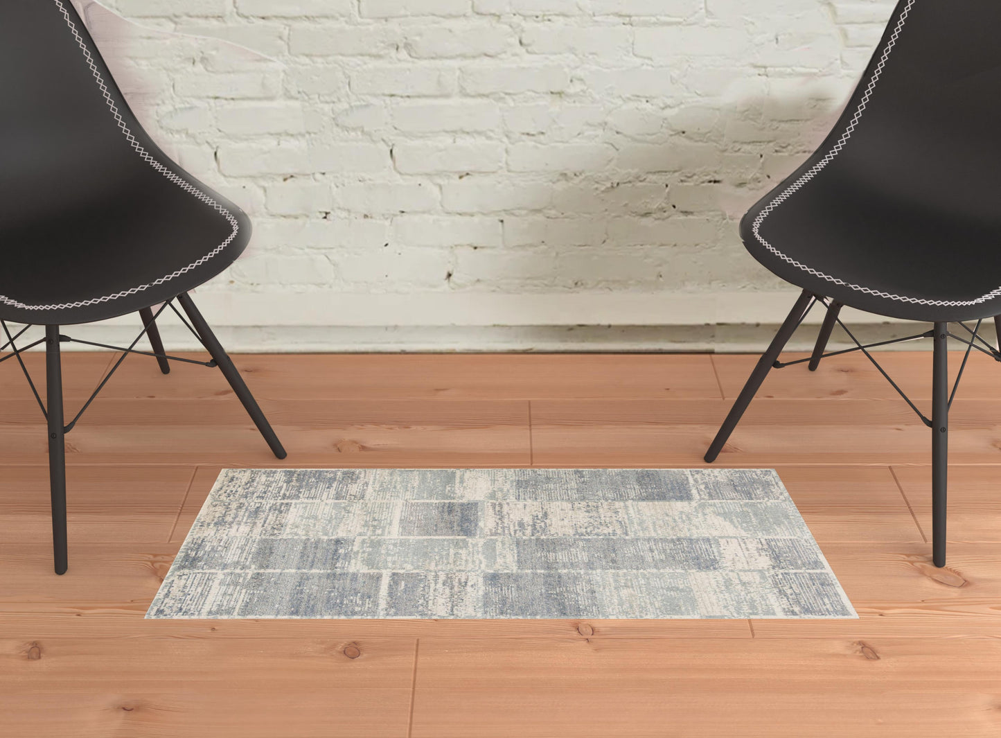 2' X 3' Gray and Light Blue Geometric Power Loom Area Rug