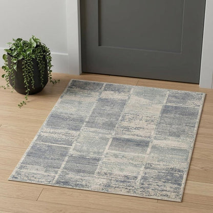 2' X 3' Gray Light Blue And Ivory Geometric Area Rug