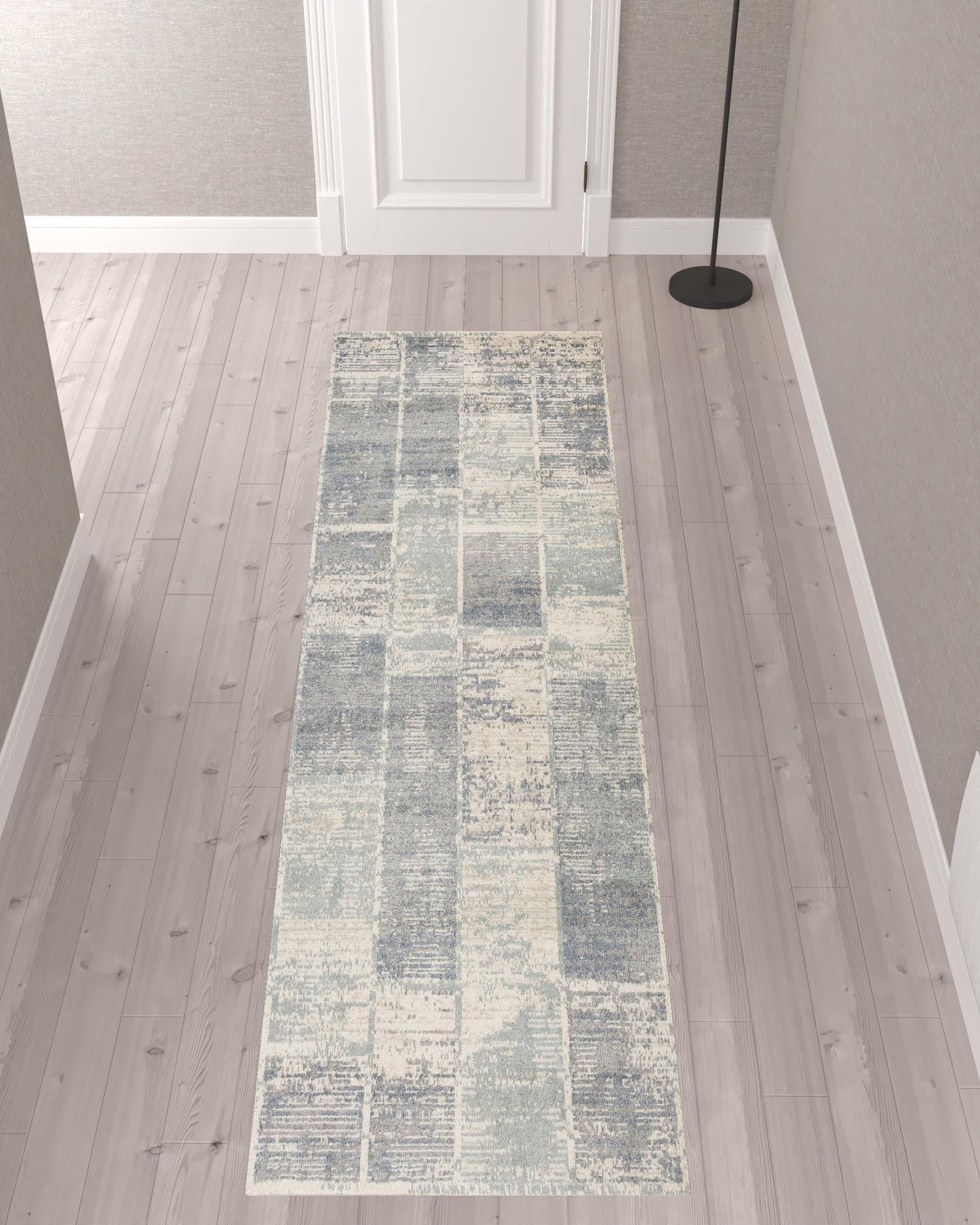 2' X 3' Gray and Light Blue Geometric Power Loom Area Rug