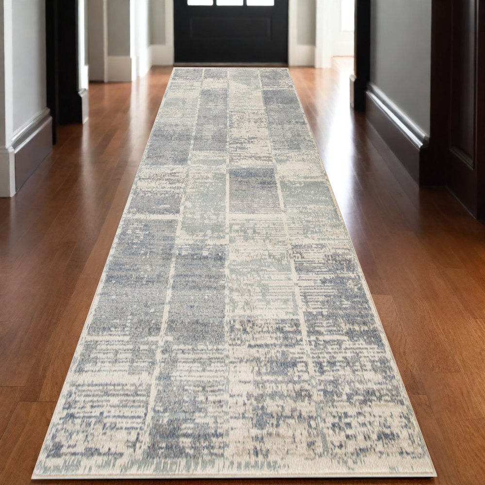 2' X 3' Gray Light Blue And Ivory Geometric Area Rug