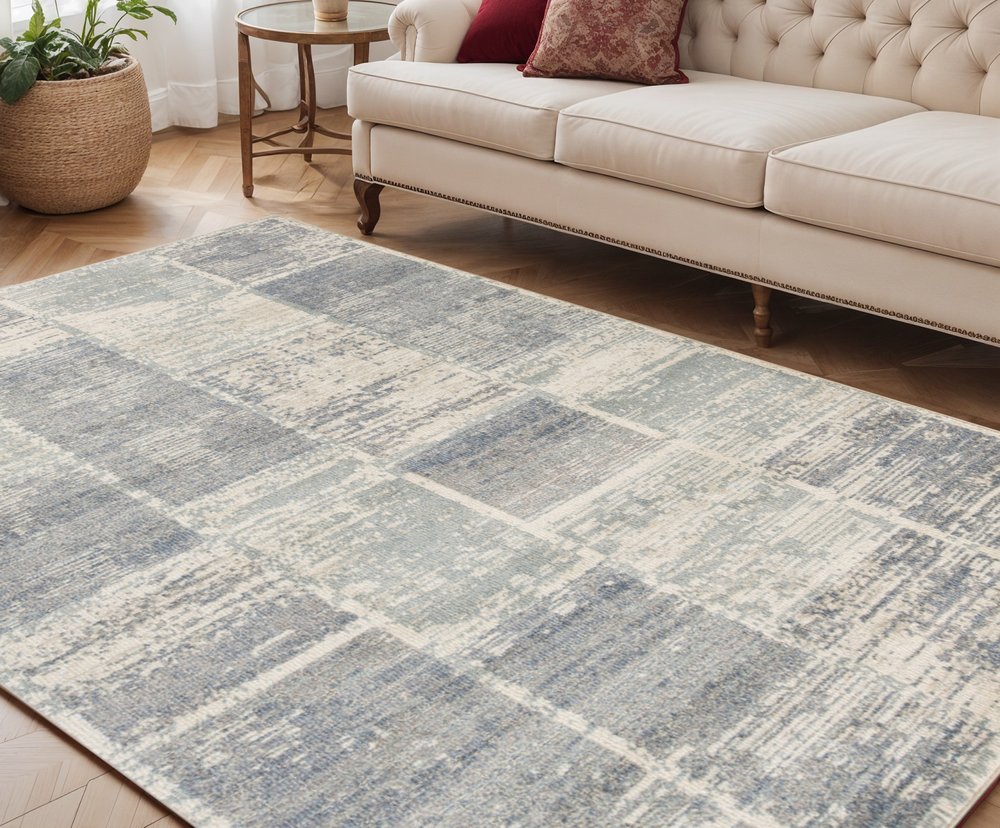 2' X 3' Gray Light Blue And Ivory Geometric Area Rug