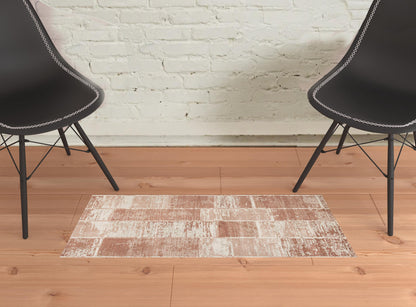 2' X 3' Sand and Ivory Geometric Power Loom Area Rug