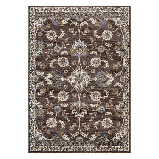8' X 10' Ivory Blue And Brown Floral Area Rug
