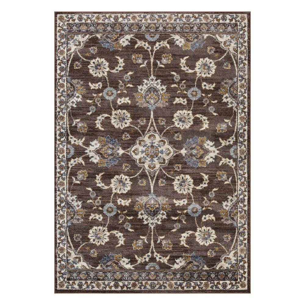 8' X 10' Ivory Blue And Brown Floral Area Rug