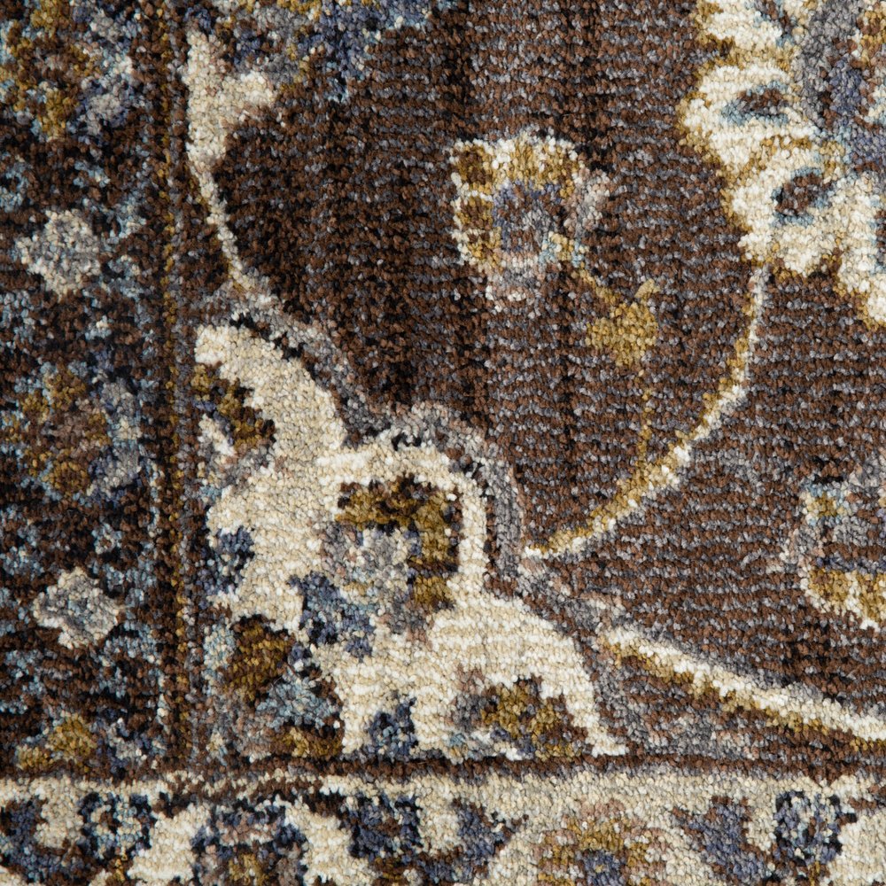 10' Ivory Blue And Brown Floral Runner Rug