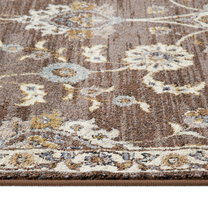 10' Ivory Blue And Brown Floral Runner Rug
