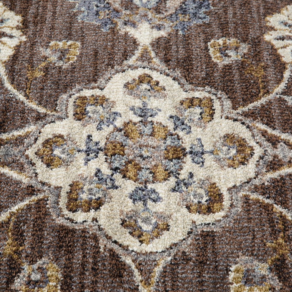 8' X 10' Ivory Blue And Brown Floral Area Rug